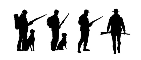 Set of silhouette of a hunter, hunting - vector illustration