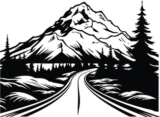 Mountain Road Logo Monochrome Design Style