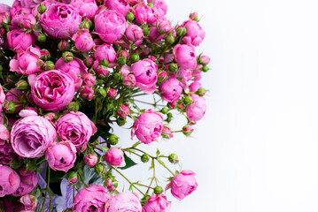 Flowers Pink roses. Bouquet. On a white background. Background texture from flowers