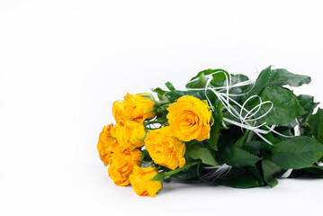 Yellow rose flowers. Bouquet. On a white background.