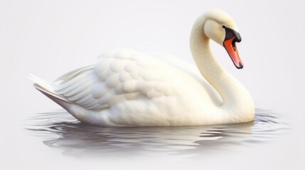 Fluffy white swan on the water with shadow isolated background. AI generated image