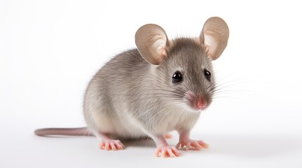 Grey mouse animal isolated white background. AI generated image