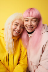 Friendship, girls, girlfriends, pink and yellow colors