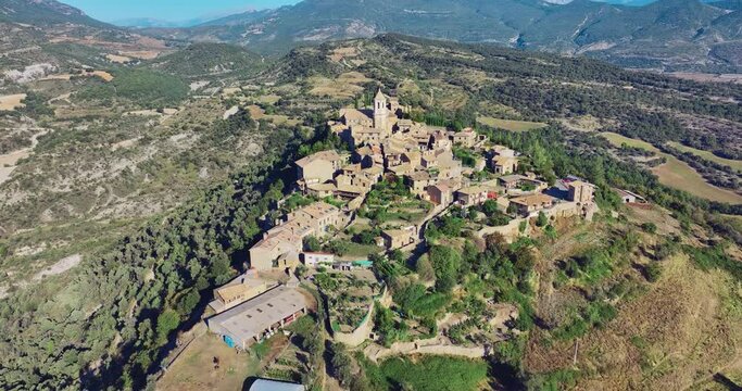 Panoramic aerial view of Roda de Isabena, Huesca. Chosen one of the most beautiful villages in Spain.