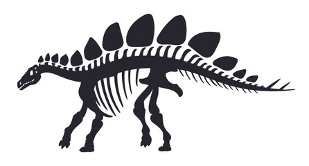 Dino skeleton silhouette. Cartoon ancient dinosaur fossil bones, jurassic reptile black silhouette. Flat vector illustration on white background - obrazy, fototapety, plakaty