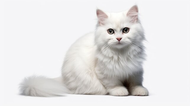 Funny white cat isolated on white background. AI generated image