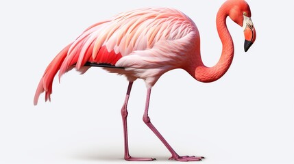 Red pink flamingo isolated white background. AI generated image