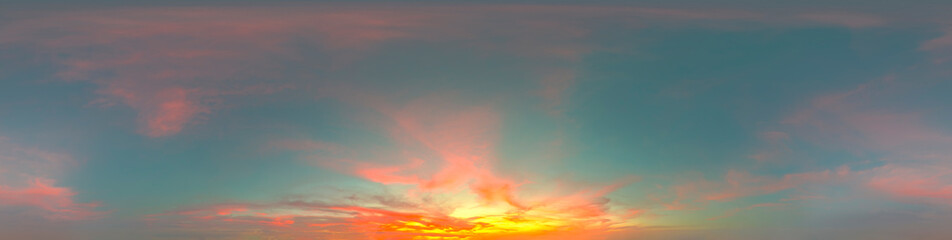 360 VR 2:1 equirectangular sunset sky background overlay. Ideal for 360 VR sky replacement. High quality 300 dpi, adobe rgb color profile