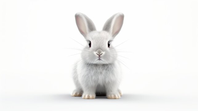 Funny sitting rabbit isolated white background. AI generated image