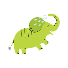 Cartoon Character Green Cute Elephant Baby Concept Element Flat Design Style. Vector illustration of Mascot