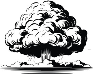 Nuclear Mushroom Cloud Logo Monochrome Design Style - obrazy, fototapety, plakaty