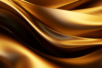 Abstract modern floating blank golden fabric wave background with copy space. Generative AI