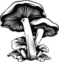 Oyster Mushroom Logo Monochrome Design Style