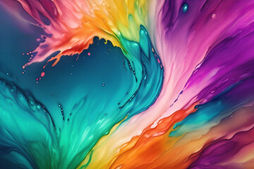 Elegant abstract background of colorful fluid paint with splashes on a surface