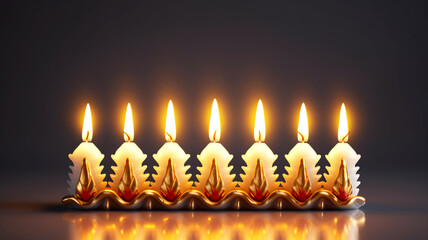 Witness the warm glow of Menorah Hanukkah lights in a close-up view, symbolizing the Jewish tradition during the festival.