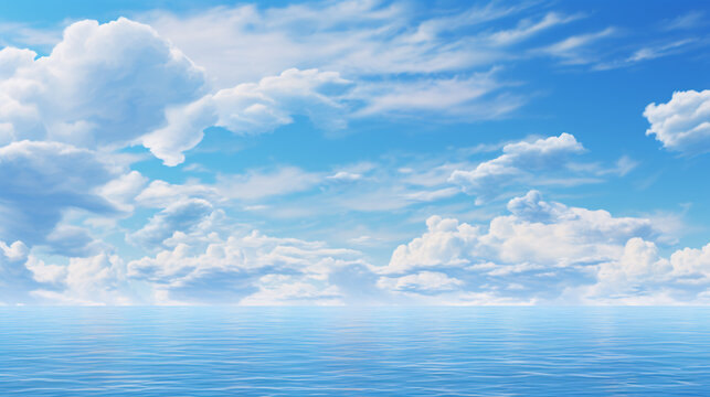A seascape of a blue sky with clouds over the sea is depicted on the wallpaper.