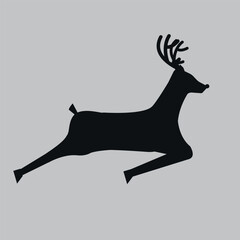 Running deer. Black silhouette. Vector on gray background	