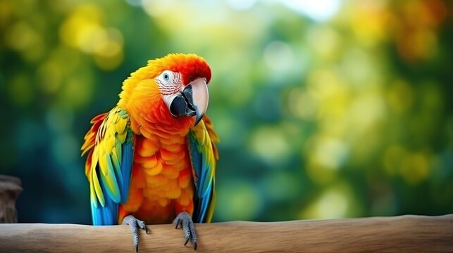Portrait Colorful parrot bird on blur background. AI generated image