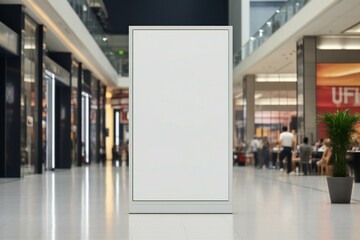 Blank shopping Mall Poster Mockup. Advertisement in a public area. Empty vertical advertising sign in the shopping mall.