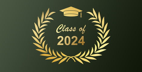 Happy Class of 2024, Happy new year 2024 design, Unique digits with fancy gold glitter numerals. Design for greeting, poster, banner or calendar print.