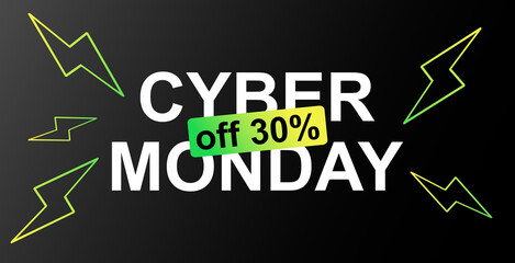 Sticker style text Cyber Monday Sale with abstract elements on blue ray background. Advertising poster or template design.
