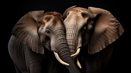 Foto op Aluminium Elephants showing affection in each other dark background. AI generated image © prastiwi