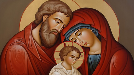 Holy Family icon art, generative ai - obrazy, fototapety, plakaty