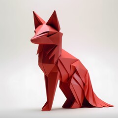 3d model of a red fox origami isolated on white background