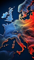 Navigating the Night  Meteorological Isobar Map of Europe with Varied Atmospheric Phenomena - obrazy, fototapety, plakaty