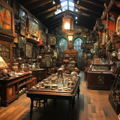 Enormous antiques emporium with curios from different eras