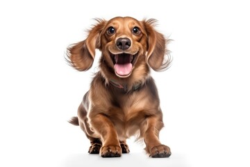 Joyful Dachshund Dog Isolated On Transparent Background, Posing Playfully And Smiling