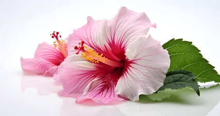 Obraz na płótnie Canvas beautiful light pink color hibiscus flower isolated on white background.