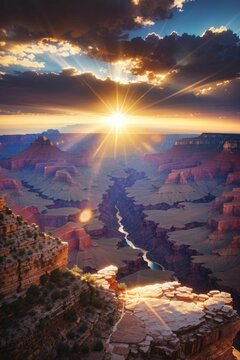 the sun is setting over a canyon with clouds above it