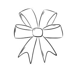 Bow Decorative Element in Doodle Style. Christmas coloring book. Simple Vector Illustration.