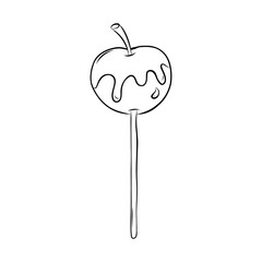 Apple in Caramel on a Stick Decorative Element in Doodle Style. Christmas coloring book. Simple Vector Illustration.