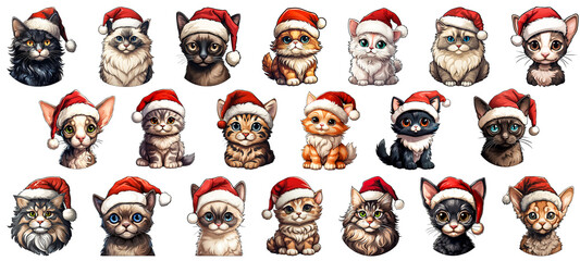 Christmas Cats Stickers, Cats in Santa Hat Stickers, Cute Cats Stickers