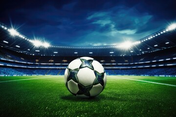 Fototapeta premium Soccer Ball On Stadium Field, Creating Football Poster