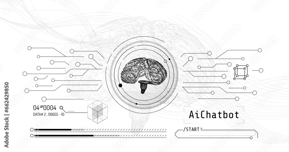 Poster hologram of digital brain with artificial intelligence, neural network concept.