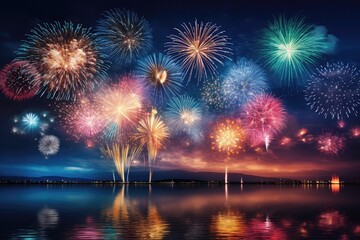 Fototapeta na wymiar Vivid Display Of Colorful Fireworks