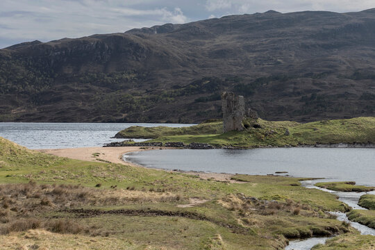 Derelict and abandoned castle near to a beach