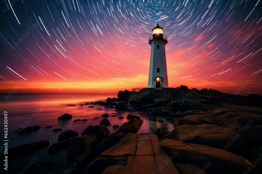 Poster lighthouse on the seashore. background with selective focus and copy space