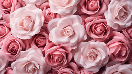 Romantic Pink Roses Blossoming on Delicate White Background