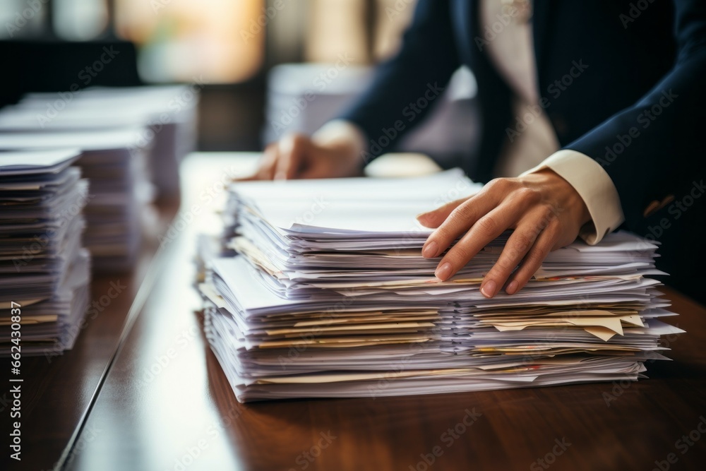 Poster paper files, office work. background with selective focus and copy space