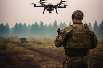 Military drone operator. Background with selective focus and copy space