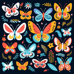 Obraz premium Butterfly stroke quirky doodle pattern, background, cartoon, vector, whimsical Illustration