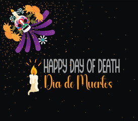 Fototapeta premium Day of the dead, Dia de los muertos, banner with colorful Mexican flowers. Fiesta, holiday poster, party flyer, funny greeting card