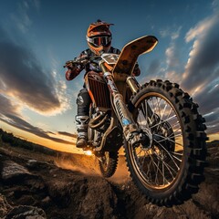 Naklejka premium Motocross dirt bike caught mid - air,