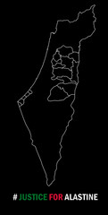 Map country Palestine vector illustration on black background with white outline justice for Palestine