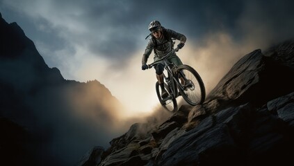 Mountain Bike Downhill Action - obrazy, fototapety, plakaty
