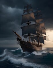 ship in the sea and storm generative ai 